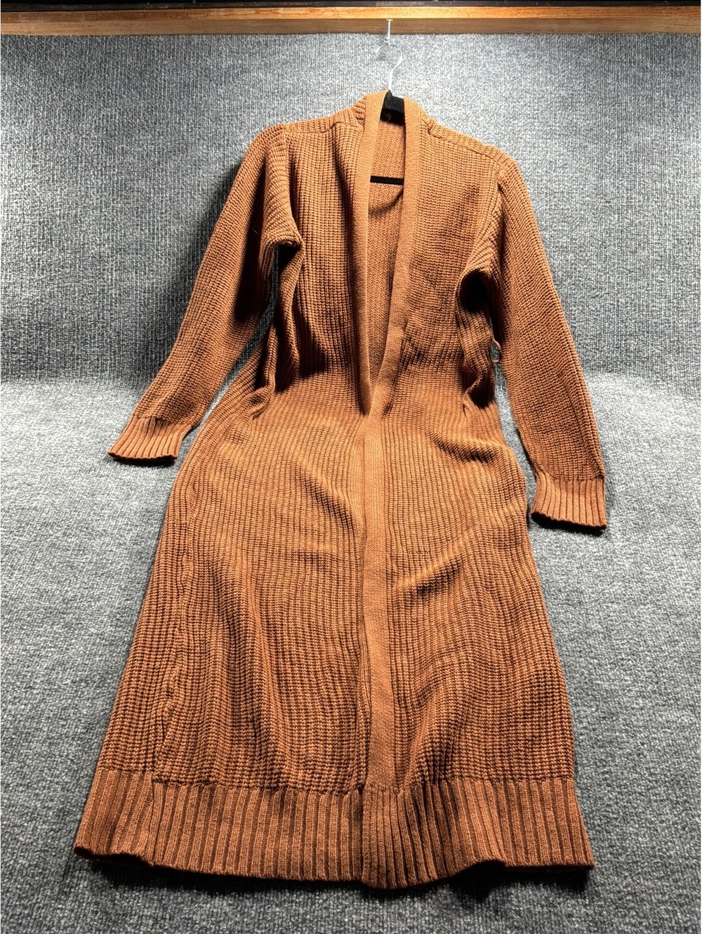 Missguided Long Knit Cardigan in Tan Brown Size 8